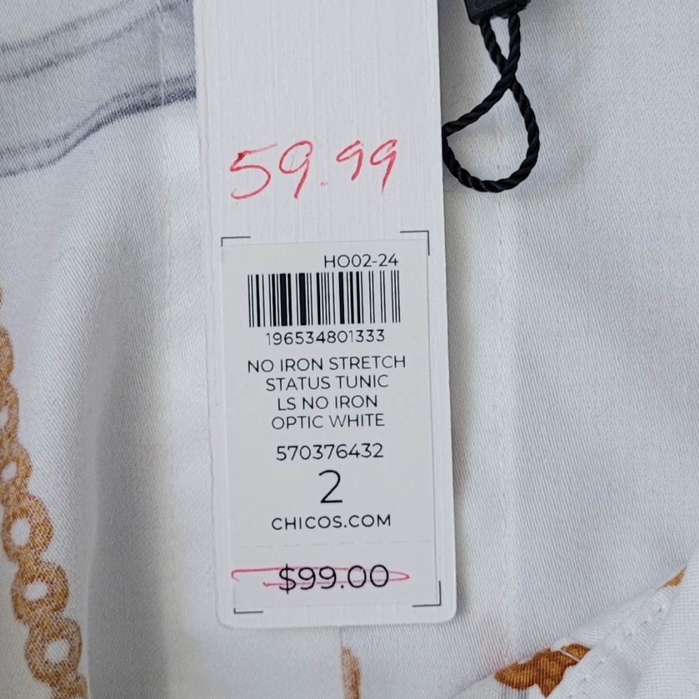 Chico's No Iron Stretch Status Print Tunic Size 2 (12) - Picture 13 of 14